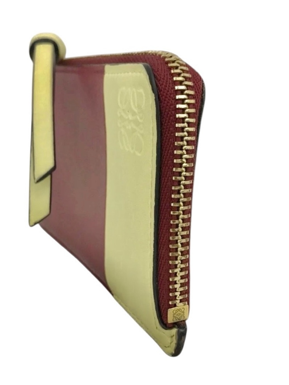 ✨🛍️ Loewe Anagram Burgundy & Yellow Leather Card Holder Pouch - Picture 3 of 5